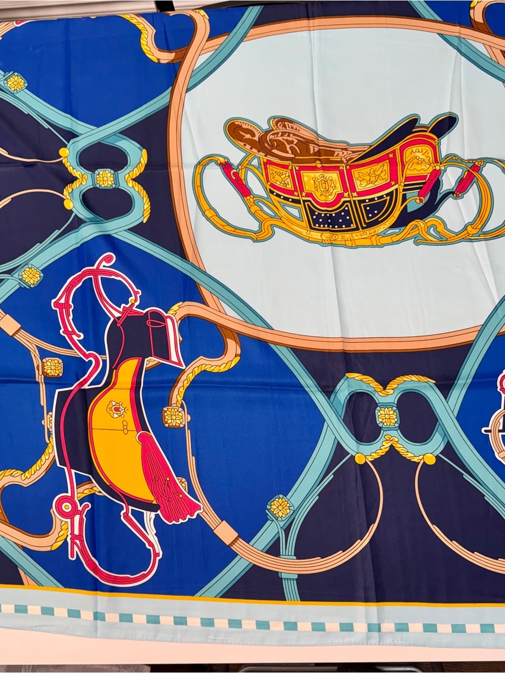 Silk Navy & Blue Equestrian Print Wrap Scarf